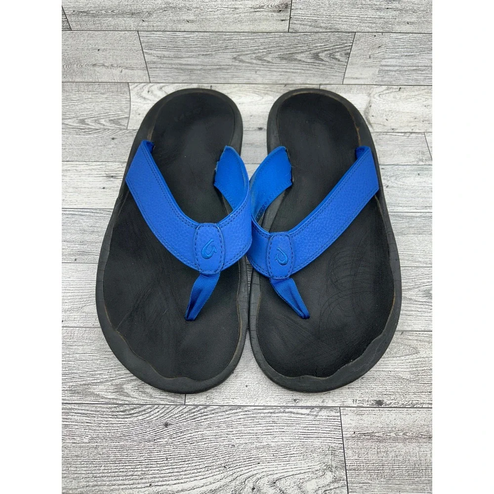 Olukai Ohana Men Flip Flops Blue Black Sandals 10110A-AH40 Size 11